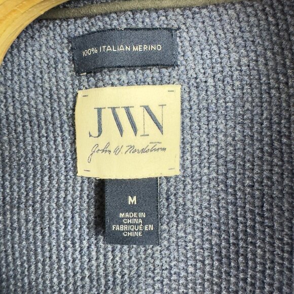 John W. Nordstrom Sweater Men M Blue Italian Merino Wool Waffle Knit 1/4 Zip - Picture 5 of 12